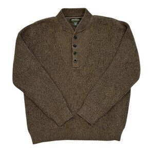 Vintage Eddie Bauer Brown Knit Sweater Men’s L 4 Button Fisherman Cabin Cozy